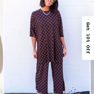 Dressed in Lala Checkered Brown and Black Two-Piece Set
